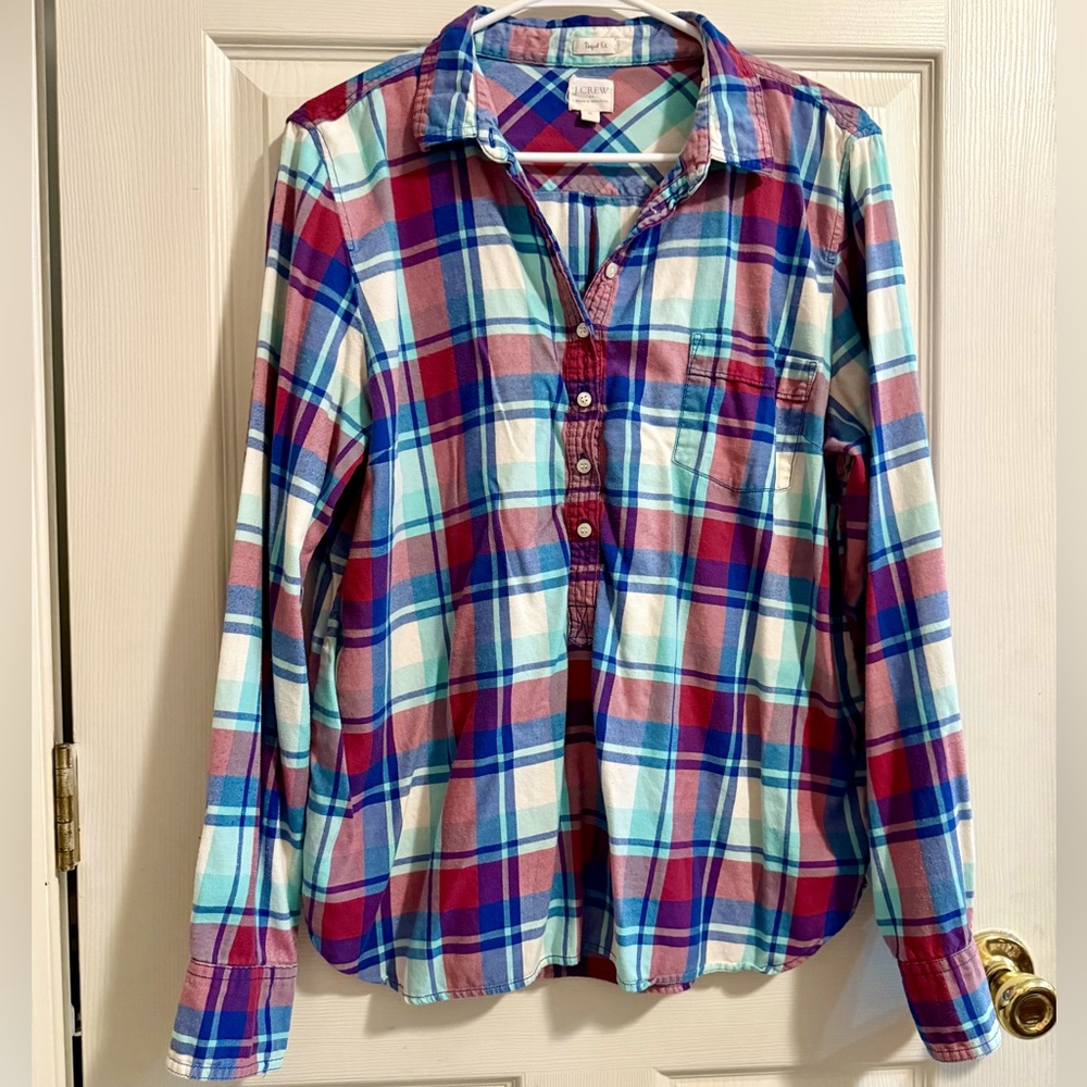 J.Crew Plaid "Perfect Fit" Button-Front Shirt - Size XL